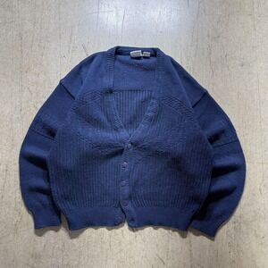 Solid Cardigan Sweater Mens XL Navy Blue Button V Neck Knit Acrylic Casual Warm